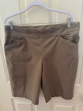 Chico's Olive-Tan Pull-On Bermuda Shorts